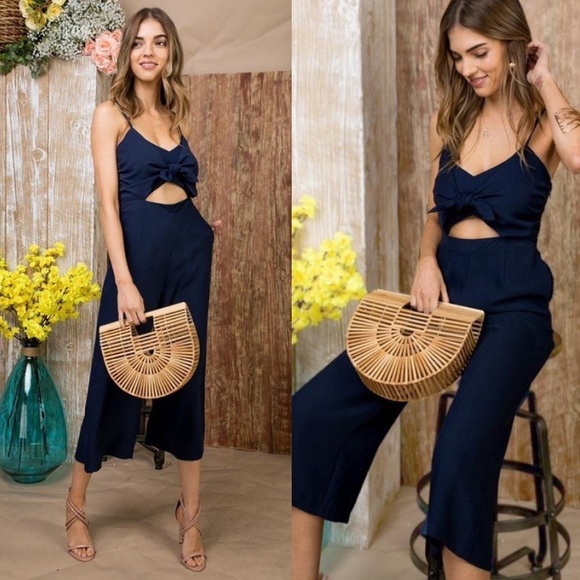 Bellanblue Pants - Boho Blue Cut out Pocket Cami Wide leg Jumpsuit